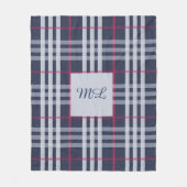 Monogrammed London Pset Checked Navy Blue Fleece Deken (Voorkant)