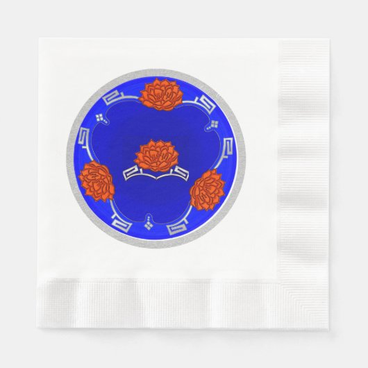 Monogrammed Lotus Blossom - Blauw, Rood, Zilver Servet (Voorkant)