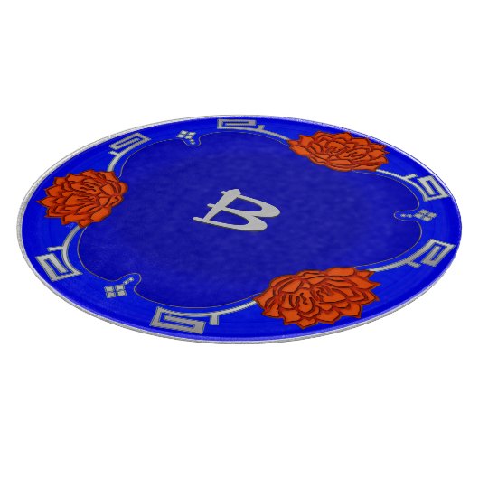 Monogrammed Lotus Blossom - Blauw, Rood, Zilver Snijplank (Hoek)