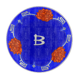 Monogrammed Lotus Blossom - Blauw, Rood, Zilver Snijplank
