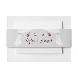 Monogrammed Lt. Grey w. Rozen Wedding Belly Band Uitnodigingen Wikkel
