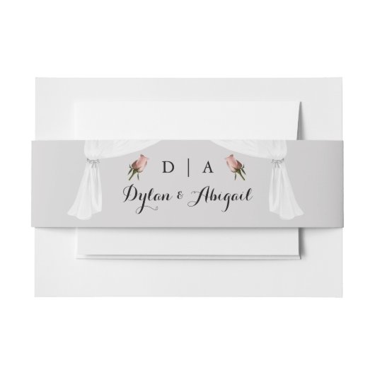 Monogrammed Lt. Grey w. Rozen Wedding Belly Band Uitnodigingen Wikkel (Voorkant Voorbeeld)