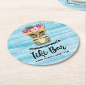 Monogrammed Luau Tiki Bar Party Ronde Kartonnen Onderzetter (Gebogen)