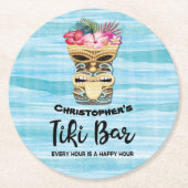 Monogrammed Luau Tiki Bar Party Ronde Kartonnen Onderzetter (Voorkant)