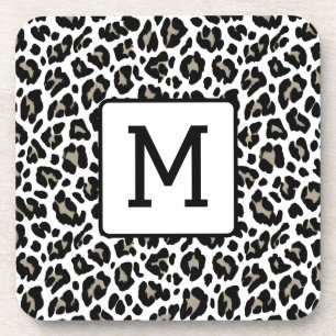 Monogrammed Luipaard Print Zwart-wit Bier Onderzetter