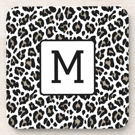 Monogrammed Luipaard Print Zwart-wit Bier Onderzetter (Voorkant)