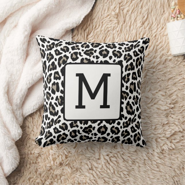 Monogrammed Luipaard Print Zwart-wit Kussen (Deken)