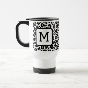 Monogrammed Luipaard Print Zwart-wit Reisbeker