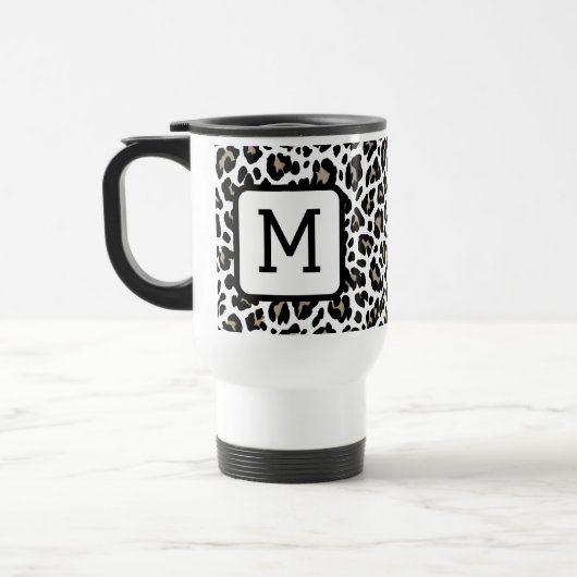 Monogrammed Luipaard Print Zwart-wit Reisbeker (Links)