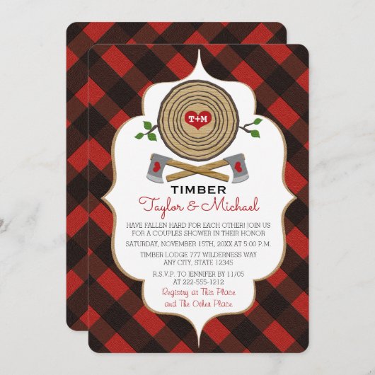 Monogrammed Lumberjack en Jill Wedding Shower Kaart (Voorkant / Achterkant)