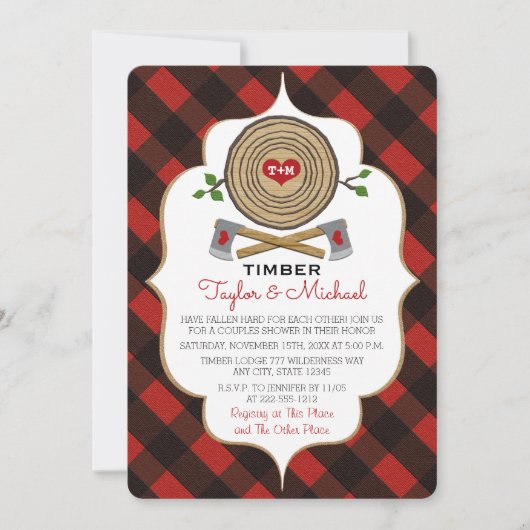 Monogrammed Lumberjack en Jill Wedding Shower Kaart (Voorkant)