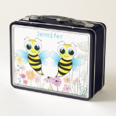 Monogrammed Lunch Box van Cute Bee en Flowers (Achterkant)