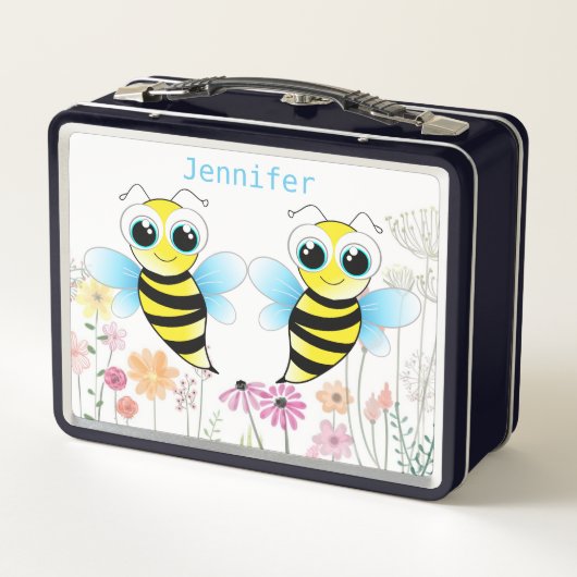 Monogrammed Lunch Box van Cute Bee en Flowers (Achterkant)