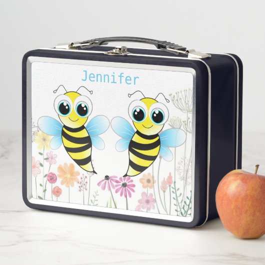 Monogrammed Lunch Box van Cute Bee en Flowers (In situ)