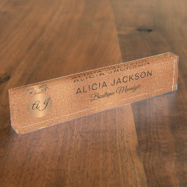 Monogrammed luxe roos gouden koperen glitter naambordje