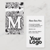 Monogrammed M Bloemen Zwart en Wit Bedrijf Logo Visitekaartje (Voorkant / Achterkant)