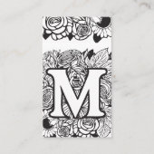 Monogrammed M Bloemen Zwart en Wit Bedrijf Logo Visitekaartje (Voorkant)