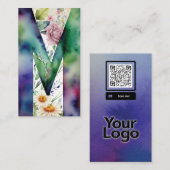 Monogrammed M Daisy Bloemen Waterverf QR Code Logo Visitekaartje (Voorkant / Achterkant)
