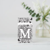 Monogrammed M Zwart-wit Bloemen QR Code Logo Visitekaartje (Staand voorkant)