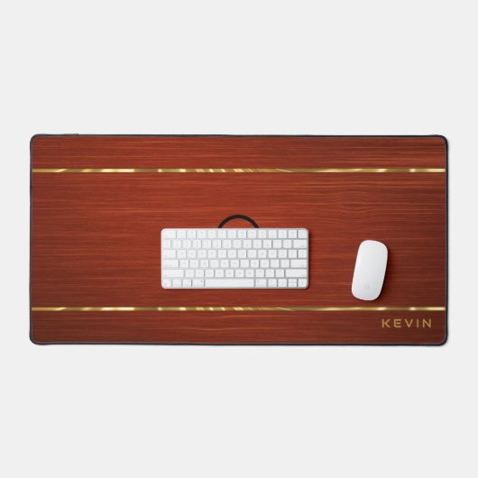 Monogrammed Mahonie Hout Textuur Bureaumat (Keyboard & Muis)
