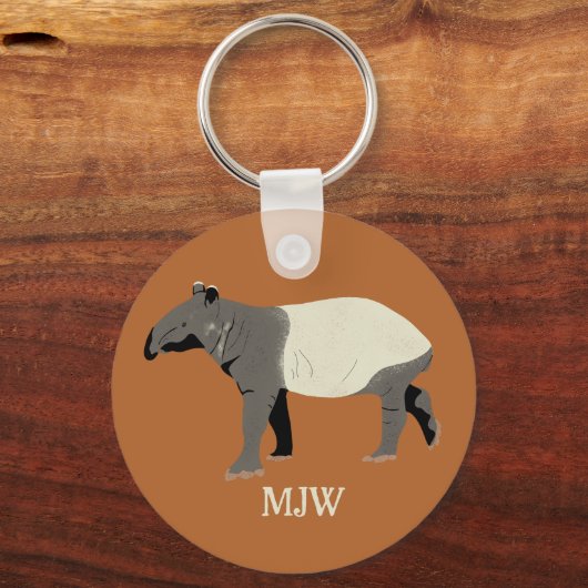 Monogrammed Malayan Tapir Animal Illustration Sleutelhanger (Voorkant)