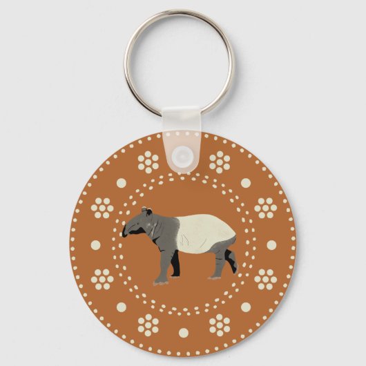 Monogrammed Malayan Tapir Animal Illustration Sleutelhanger (Achterkant)