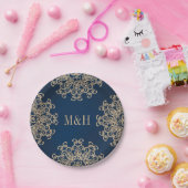 Monogrammed Marine en Gouden Indische Stijl Bruilo Papieren Bordje (Feest)