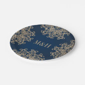 Monogrammed Marine en Gouden Indische Stijl Bruilo Papieren Bordje (Gekanteld)