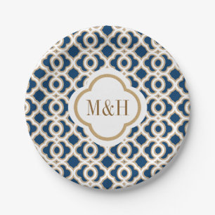Monogrammed Marine en Gouden Marokkaanse Bruiloft Papieren Bordje