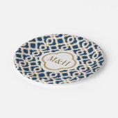 Monogrammed Marine en Gouden Marokkaanse Bruiloft Papieren Bordje (Gekanteld)