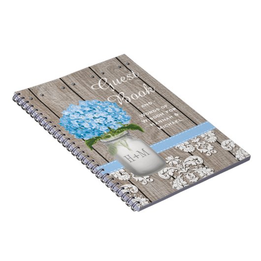 Monogrammed Mason Jar Blue Hydrangea Guest Book Notitieboek (Rechterzijde)