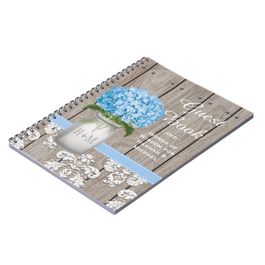 Monogrammed Mason Jar Blue Hydrangea Guest Book Notitieboek (Linkerzijde)