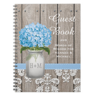 Monogrammed Mason Jar Blue Hydrangea Guest Book Notitieboek