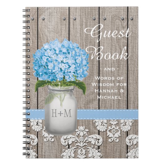 Monogrammed Mason Jar Blue Hydrangea Guest Book Notitieboek (Voorkant)