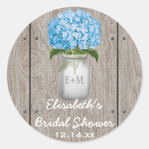 Monogrammed Mason Jar Blue Hydrangea Vrijgezellenf Ronde Sticker