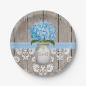 Monogrammed Mason Jar Blue Hydrangea Wedding Papieren Bordje (Voorkant)