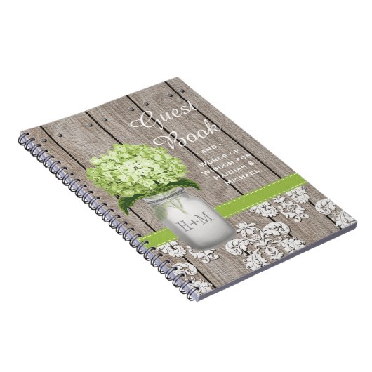 Monogrammed Mason Jar Green Hydrangea Guest Book Notitieboek (Rechterzijde)