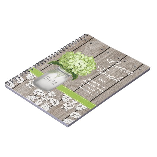 Monogrammed Mason Jar Green Hydrangea Guest Book Notitieboek (Linkerzijde)