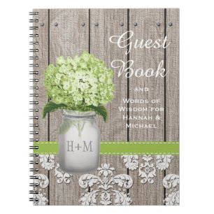 Monogrammed Mason Jar Green Hydrangea Guest Book Notitieboek
