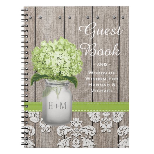 Monogrammed Mason Jar Green Hydrangea Guest Book Notitieboek (Voorkant)