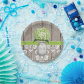Monogrammed Mason Jar Green Hydrangea Wedding Papieren Bordje (Feest)