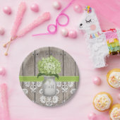 Monogrammed Mason Jar Green Hydrangea Wedding Papieren Bordje (Feest)