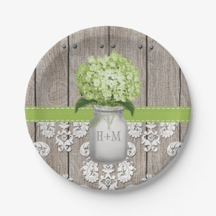 Monogrammed Mason Jar Green Hydrangea Wedding Papieren Bordje