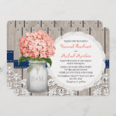 Monogrammed Mason Jar Koraal Marine Hydrangea Wedd Kaart (Voorkant / Achterkant)