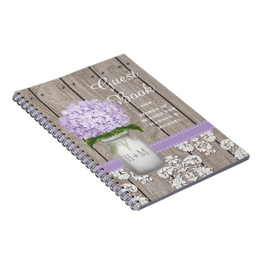 Monogrammed Mason Jar Paarse Hydrangea Guest Book Notitieboek (Rechterzijde)
