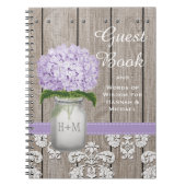 Monogrammed Mason Jar Paarse Hydrangea Guest Book Notitieboek (Voorkant)