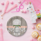 Monogrammed Mason Jar Peach Hydrangea bruiloft Papieren Bordje (Feest)