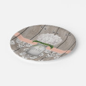 Monogrammed Mason Jar Peach Hydrangea bruiloft Papieren Bordje (Gekanteld)