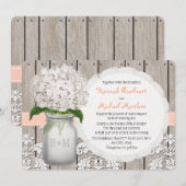 Monogrammed Mason Jar Peach Hydrangea Wedding Kaart (Voorkant / Achterkant)