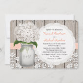 Monogrammed Mason Jar Peach Hydrangea Wedding Kaart (Voorkant)